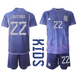 Argentina Lautaro Martinez #22 Bortedraktsett Barn VM 2022 Kortermet (+ Korte bukser)
